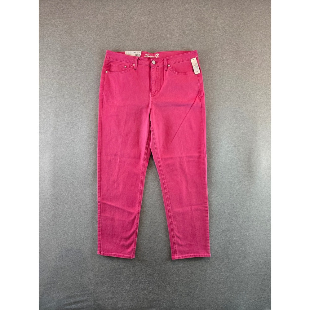 Seven7 Jeans Womens 12 Pink Slim Straight High Rise Stretch Denim New NWT